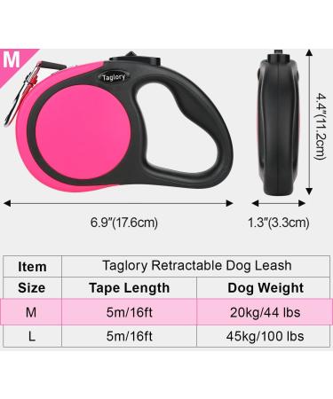 Taglory No-Tangle Retractable Dog Lead 5m - Heavy Duty Nylon Tape for Small/Medium Dogs up to 20kg - Pink - Buy Online on GoSupps.com