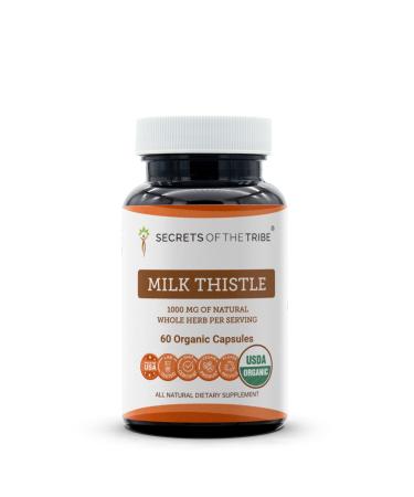Secrets of the Tribe Milk Thistle USDA Organic Capsules | Certified Organic Vegetarian Capsules, Herbal Dietary Supplement | Silybum marianum Dried Seed (60 Count) 60 Count (Pack of 1)