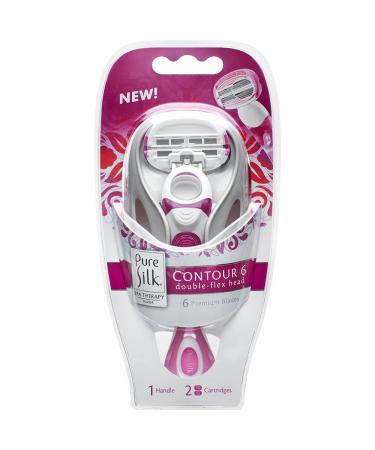 Pure Silk Contour 6 Women's Razor with 2 Razor Blade Refills (1 Handle + 2 Cartridges) Womens Razors/Blades
