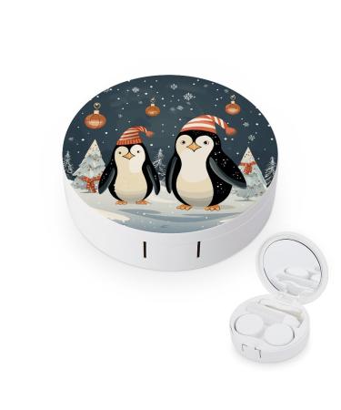 Contact Lens Case Merry Christmas Penguins Print Plastic Contact Lens Case contact Lens Care Box ontact Lens Travel Box