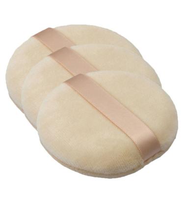 Velour Cotton Powder Puff Round 7.9 cm Pack of 3 Beidge