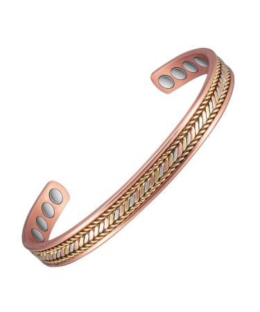 Copper Bracelets for Women 6.5in Three -Color Gold Woven Bracelet Fashion Jewelry Present(0268)