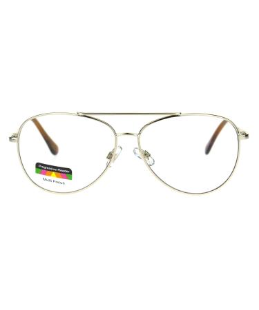 SA106 Mens Metal Rim Officer Pilot Multi 3 Power Focus Progressive Reading Glasses Gold 3.0 x