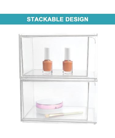 Vtopmart 2 Pack Stackable Acrylic Makeup Organizer Drawers - Clear Bathroom Storage Bins for Vanity, Kitchen, and Pantry Organization | 4.4'' Tall - Buy Online on GoSupps.com