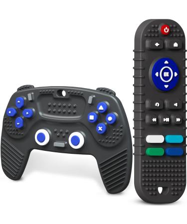 Mgtfbg 2-Pack Silicone TV Remote Control & Gaming Handle Teething Toys for Babies 6-18 Months Boys Girls Baby Molar Teether Chew Toys Set Gift(Black) - Buy Online on GoSupps.com