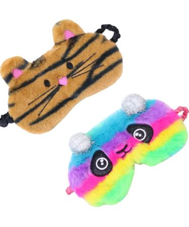 2 Pack Cute Animal Sleep Mask for Girls Cute Cartoon Panda Cat Soft Plush Blindfold Sleep Masks Eye Cover for Women Girls Travel Nap Night Sleeping