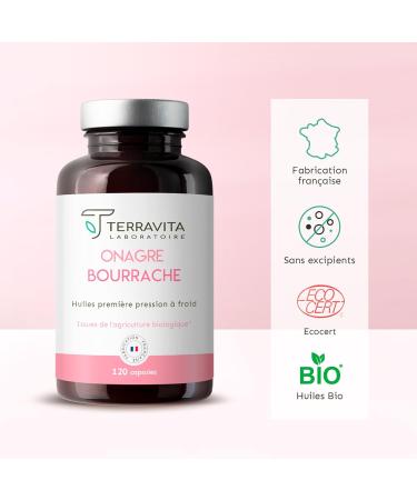 ONAGRE et BOURRACHE | Huiles BIO Premi re Pression Froid | 120 Capsules de 500 mg | Hydratation de la Peau en Profondeur | R gulation du Syst me Hormonal | Label Ecocert | Made in France | Terravita - Buy Online on GoSupps.com