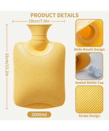 2L Hot Water Bottle with Soft Cover - Rubber 2000ml Bed Warmer & Gift for Pain Relief - Yellow - Buy Online on GoSupps.com