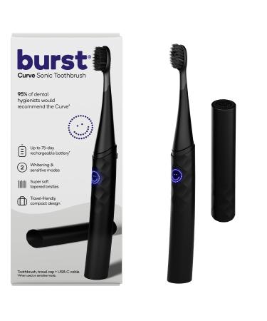 Burst Curve Sonic Electric Toothbrush for Adults Slim Curved Travel Toothbrush with Toothbrush Cover - Ultra Soft Bristles - Up to 2 Month Rechargeable Battery 2 Sonic Modes Timer - Black