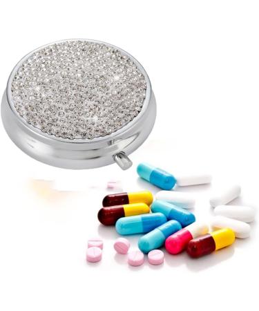 Bling Pill Box - 3 Compartment Medicine Organizer with Rhinestones | Waterproof Silver Pill Case for Vitamins & Supplements - Buy Online on GoSupps.com