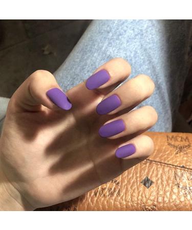 Buy Sethain Matt Oval False Nails Tips - Purple Medium Complete Cover (24 Pcs) | Press-On Fingernails for Women & Girls - International Shipping Available - Buy Online on GoSupps.com