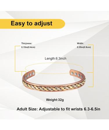 Shop Copper Magnetic Bracelet for Women - Arthritis Relief Adjustable Pure Copper Three-Color Gold Braid Jewelry - Buy Online on GoSupps.com