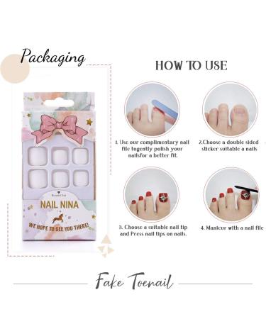 White Glossy Acrylic Fake Toenails - Short Square Full Cover False Nails (24Pcs) - Buy Online on GoSupps.com