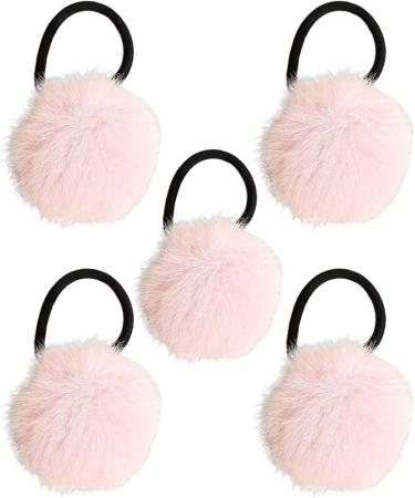 Furry Ball Ponytail Holders | Chic Furry Ball Hair Ties - Fashion Hair Rope Furry Ball Hair Ties for Daughter Sister Friends Wife Family light pink - Buy Online on GoSupps.com