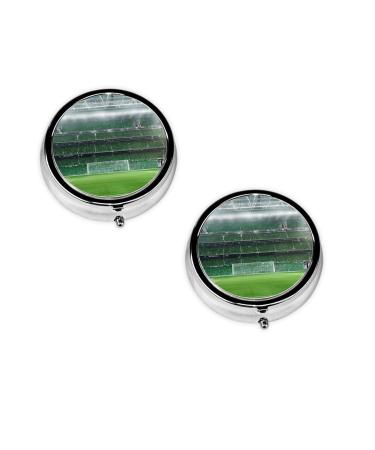 Stadium Football Satdium Field Light Night Printed Mini Round Pill Box Pill Box 3 Compartment Medicine Pill Case Pill Organizer Travel Pillbox Portable Pill Box for Pocket Home Office Use