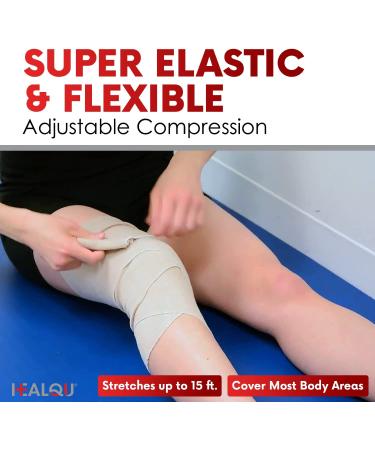 HEALQU Elastic Bandage- 2 Inch x 5 Yards, Self-Closure Compression Wrap for Various Body Parts - Box of 10 Rolls - Buy Online on GoSupps.com