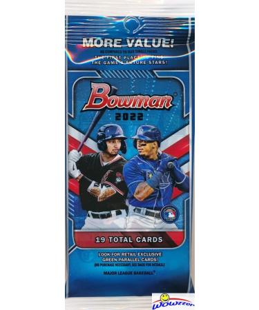 2022 Bowman MLB Baseball EXCLUSIVE Factory Sealed JUMBO FAT Pack with 19 Cards! Look for Rookie Cards & Autos of Anthony Volpe, Matt McLain, James Wood, Wander Franco, Kahlili Watson & More! WOWZZER!
