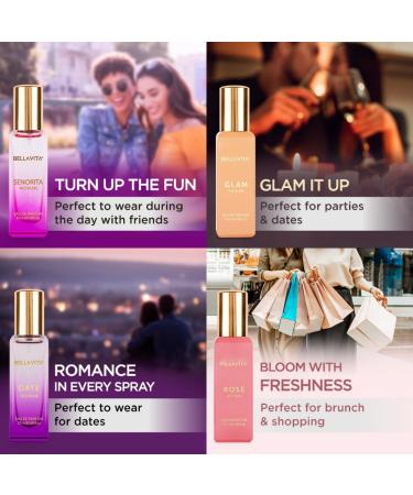 "Bella Vita Luxury Women's Eau De Parfum Gift Set - 4x20ml (Date Senorita Glam Rose) - Floral & Fruity Long-Lasting Fragrance Collection" - Buy Online on GoSupps.com
