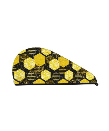Geometric Pattern with Bee Microfiber Hair Towel Soft Super Absorbent Hair Towel Wrap for Women Coral Velvet Quick Dry Hair Cap for Long Curly and Thick Hair