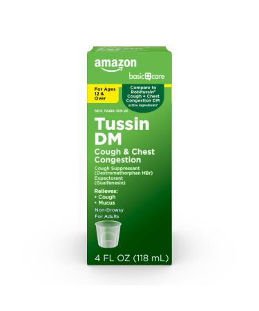 Amazon Basic Care Tussin DM, Cough Suppressant & Expectorant, 4 Fl Oz 4 Fl Oz (Pack of 1)