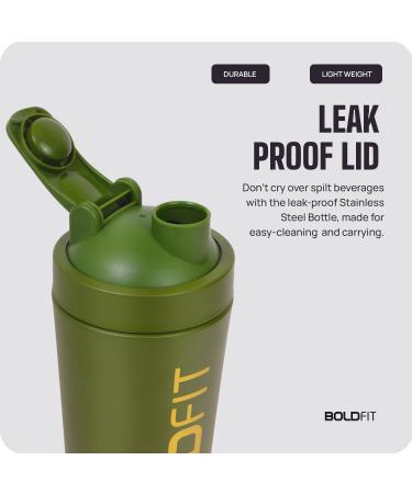 Boldfit Bold Gym Shaker Bottle 700ml Shaker Bottles For Protein Shake 100% Leakproof Guarantee Protein Shaker/Sipper Bottle Ideal For Protein Pre Workout And BCAAs & Water BPA Free Material Armygreen Steel Shaker 700ml - Buy Online on GoSupps.com