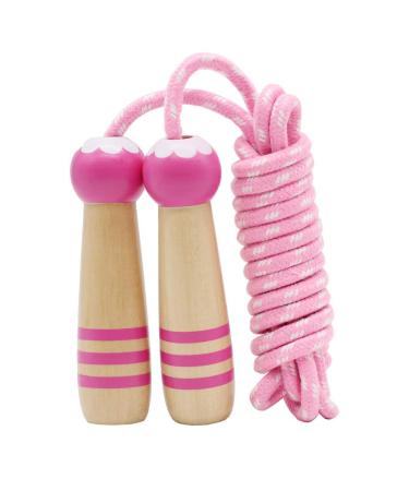 Jump Rope Kids, 7ft Adjustable Cotton Skipping Rope with Wooden Handle for Boys and Girls Fitness Outdoor Exercise Pink
