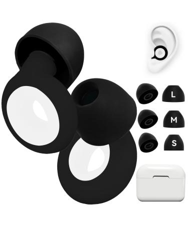 Ear Plugs Earplugs Quiet Reusable Ear Protectors in Flexible Silicone for Noise Reduction with 6 Ear Tips S/M/L +Ear Plug Box for Sleeping Work Study or Travel Black White
