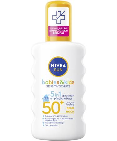 NIVEA SUN NIVEA SUN Babies & Kids Sensitive Protection Sunscreen Spray SPF 50+ extra waterproof sunscreen for children fragrance-free sun protection even for eczema-prone skin (200 ml)