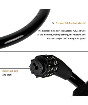 Sanwo Security Bike Lock - 4 Digit Resettable Combination Cable Lock for Bicycle - 2ft x 1/2in - Black - Buy Online on GoSupps.com