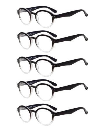Eyekepper 5-pack Spring Hinges Round Retro Two Tone Readers Reading Glasses Black Clear +2.50 +2.50 Black/Clear-5pcs All Clear Lens