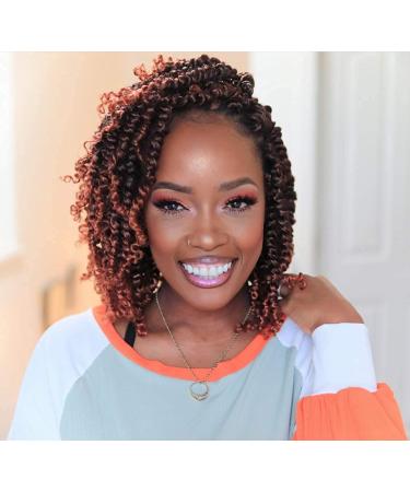 ZRQ Short 8 Packs Pre-twisted Bob Passion Twist Crochet Hair with Curly Ends 12 Inch Pre looped Ombre Copper Red Passion Twists Hair 12 Roots/Pack Synthetic Crochet Braids Hair for Women T350# 12 Inch (Pack of 8) T350#