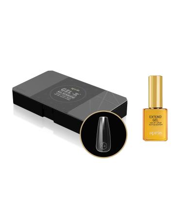 Apres Nail Gel-X Natural Coffin Medium Box of Tips & Extend Gel Bundle | Include 500 Gel-X Tips & 15ml Extend Gel Gold Bottle | Premium Quality | 10 Sizes 0-9 | No size 00 included | 2022 Version