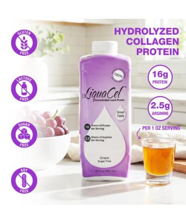 LiquaCel Concentrated Liquid Protein Grape Flavor Ready-to-Drink 16g Hydrolyzed Collagen Protein and 2.5g Arginine Per 1oz Serving Sugar & Gluten Free 32 fl oz Bottle - Buy Online on GoSupps.com