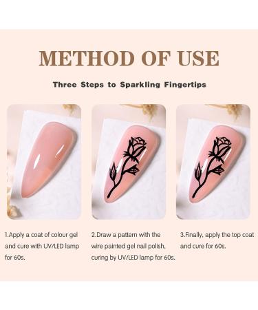 Gel Nail Polish Set 4 Color Metallic Painted Gel Polish White Black Red Green Liner Gel Nail Polish for Nail Art DIY UV/LED Soak Off Spring French Manicure Set with Thin Brush - Buy Online on GoSupps.com