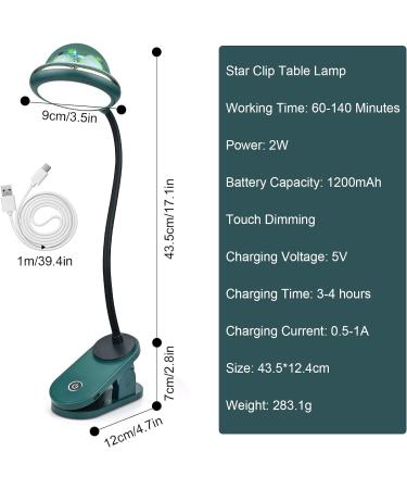 Xunhe Clamping Lamp for Kids | USB Rechargeable Dimmable Reading Light with Star Projection | 360 Adjustable Bed Clamp | Eye Protection Green - Buy Online on GoSupps.com