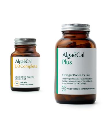 ALGAECAL Bundle - D3 Complete (1000 IU) + K2 Vitamin E Vitamin A & Plant-Based Calcium for Stronger Bones