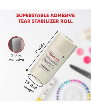 Superpunch White Adhesive Peel & Stick Tear Away Stabilizer - 8 x 25 Yards Roll | Made in USA | Machine Embroidery Backing | SuperStable 2.0 oz - Buy Online on GoSupps.com