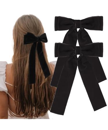 Hair Bows for Women Girls Velvet Hair Ribbon Black Bow Hair Clips Vintage Hair Accessories for Women