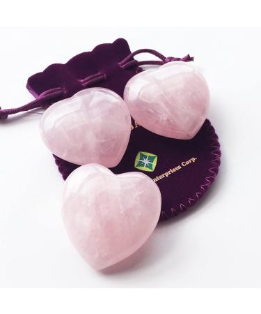 Polar Jade Puffy Heart Set - Hand-Carved Rose Quartz for Chakra Healing Meditation & Decoration | 3-Piece Set - Buy Online on GoSupps.com