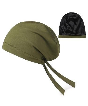 Satin Lined Slouchy Beanie Sleep Cap | Olive Green Satin Bonnet for Curly Hair - Buy Online on GoSupps.com