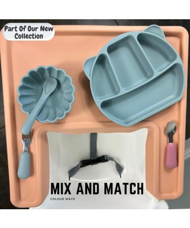 Alimos Scalloped Edge Silicone Baby Weaning Bowl and Spoon Set - BPA-Free, Suction Base, Pale Grey - Buy Online on GoSupps.com