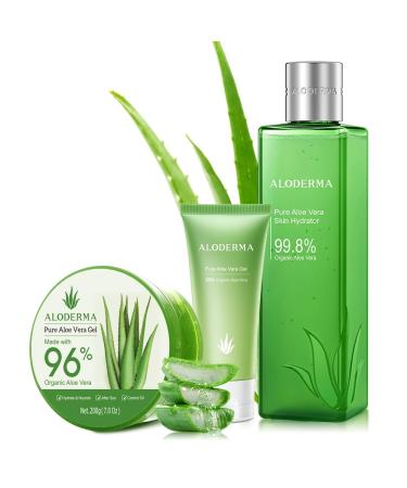 All Purpose Aloe Vera Gel Set - 3 Pieces - Skin Hydrator 200g Aloe Vera Gel & 45g Aloe Gel Travel Size