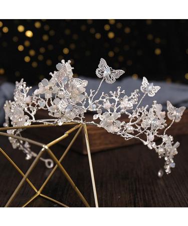 HEALLILY Baroque Crystal Butterfly Flower Tiara Crown - Bridal Headband for Women in Silver - Buy Online on GoSupps.com