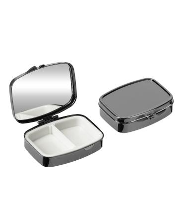 kwmobile 2 Compartment Pill Box - Set of 2X Stainless Steel Travel Box Organizer for Tablets and Prescriptions - Black