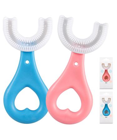 Kids U Shaped Toothbrush 2 Pcs Manual Toddler Toothbrushes 360° Oral Cleaning Tools Children Tooth Brush with Food Grade Soft Silicone Brush Head (Aged 2~6) Aged 2-6 (Kids)