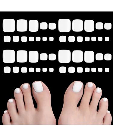 WLLHYF 48 Pieces Fake Toe Nails  Full Cover Matte White Toenails Artificial Foot Nails  12 Sizes Press on Nails Acrylic Foot Nails for Nail Salons and DIY Nail Art
