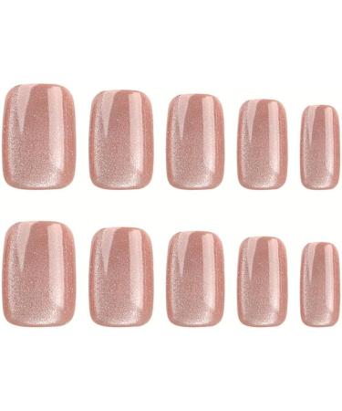 SINLOV Coffin False Nails Medium Length Nude Cat Eyes Nude Fake French Nails Press Shiny on False Nails for Women and Girls - Buy Online on GoSupps.com