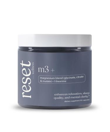 RESET WELLNESS M3+ | Magnesium Supplement with Citrate Glycinate Malate + L-Theanine & Vitamin B6 | Sleep Relaxation & Focus Support | 90 Capsules
