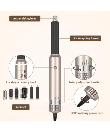6 in 1 Air Styler & Hot Air Brush - Gold Hair Dryer Brush & Thermal Styling Appliances for Effortless Hair Care - Buy Online on GoSupps.com
