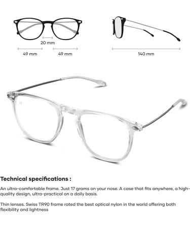 Nooz Optics Square Reading Glasses +1.5 Crystal - Dino Model Essential Collection for Men and Women - Buy Online on GoSupps.com